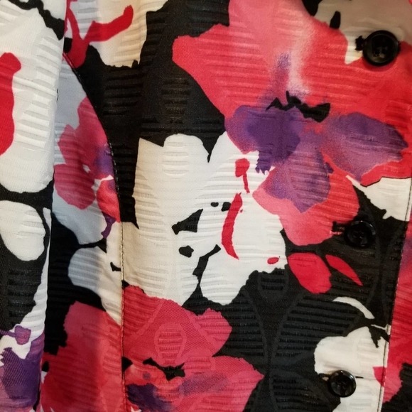 Alfred Dunner Pink White Red Floral roses jacket 3/4 length mandarin Size 16 New - Picture 6 of 8